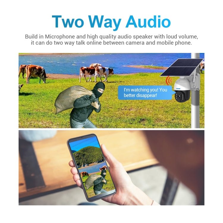 ESCAM QF724 3MP 24h Recording Cloud Storage PT 4G PIR Alarm IP Camera with Solar Panel - Trustpick