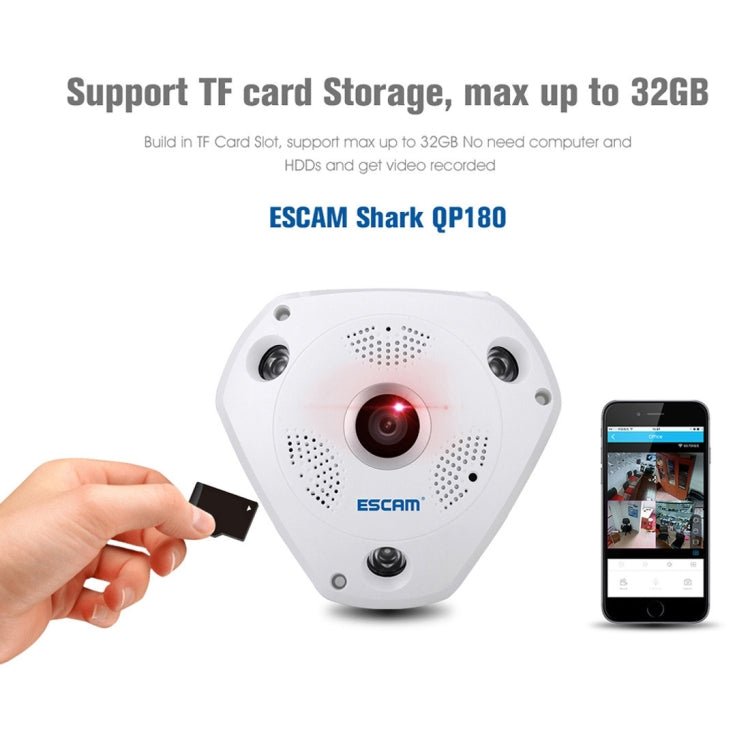 ESCAM Shark QP180 960P 360 Degrees Fisheye Lens 1.3MP WiFi IP Camera, Support Motion Detection / Night Vision, IR Distance: 10m - Trustpick
