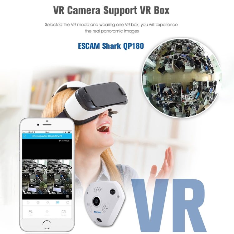 ESCAM Shark QP180 960P 360 Degrees Fisheye Lens 1.3MP WiFi IP Camera, Support Motion Detection / Night Vision, IR Distance: 10m - Trustpick
