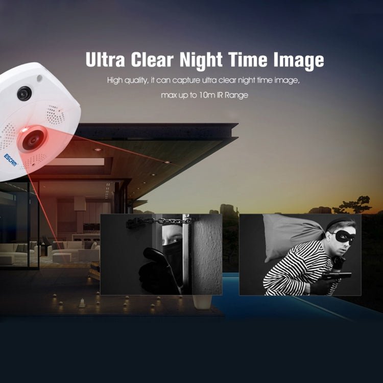ESCAM Shark QP180 960P 360 Degrees Fisheye Lens 1.3MP WiFi IP Camera, Support Motion Detection / Night Vision, IR Distance: 10m - Trustpick