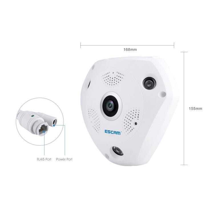 ESCAM Shark QP180 960P 360 Degrees Fisheye Lens 1.3MP WiFi IP Camera, Support Motion Detection / Night Vision, IR Distance: 10m - Trustpick