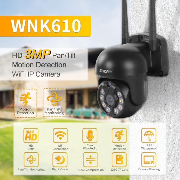 ESCAM WNK610 3.0 Million Pixels Wireless Dome IP Camera, Support Motion Detection & Two - way Audio & Full - color Night Vision & TF Card, EU Plug - Trustpick