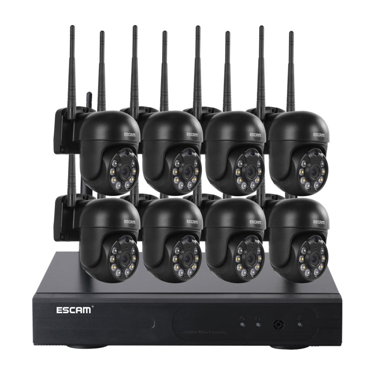 ESCAM WNK618 3.0 Million Pixels 8 - channel Wireless Dome Camera HD NVR Security System, Support Motion Detection & Two - way Audio & Full - color Night Vision & TF Card, EU Plug - Trustpick