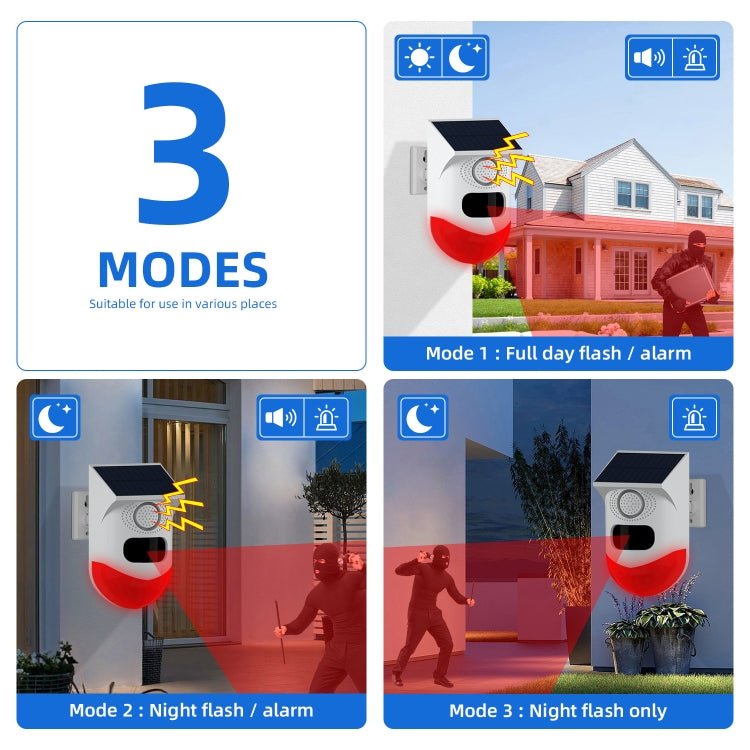 Infrared Motion Detector Solar Outdoor PIR Wireless Strobe Siren Detector Sound Alarm - Trustpick