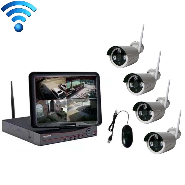 K9104E - PE2013C 4CH HD 960P 1.3 Mega Pixel 2.4GHz WiFi IP Bullet Camera 10.1 inch LCD Screen NVR Kit - Trustpick
