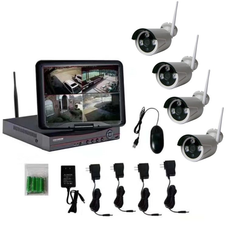 K9104E - PE2013C 4CH HD 960P 1.3 Mega Pixel 2.4GHz WiFi IP Bullet Camera 10.1 inch LCD Screen NVR Kit - Trustpick