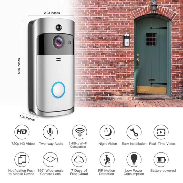 M4 720P Smart WIFI Ultra Low Power Video PIR Visual Doorbell with 3 Battery Slots,Support Mobile Phone Remote Monitoring & Night Vision & 166 Degree Wide - angle Camera Lens - Trustpick