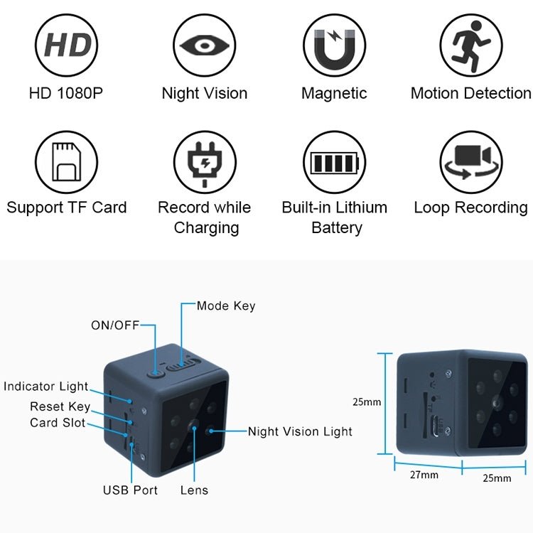 MD25 1080P Wearable Smart HD Camera Wireless Sport Camera, Support Infrared Night Vision / Motion Detection / TF Card - Trustpick