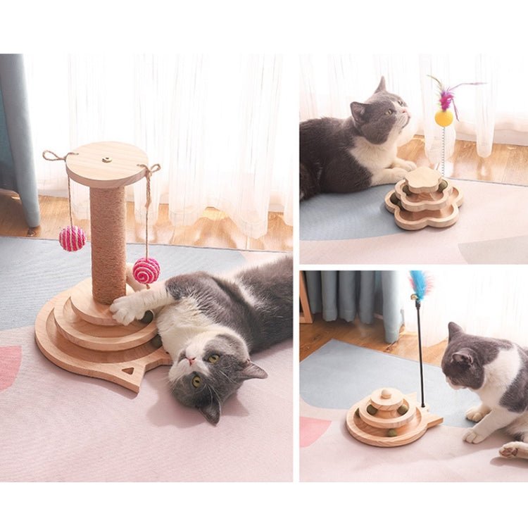 MZP01 Solid Wood Turntable Cat Toys Durable Funny Cat Stick Scratcher, Specification: - Trustpick