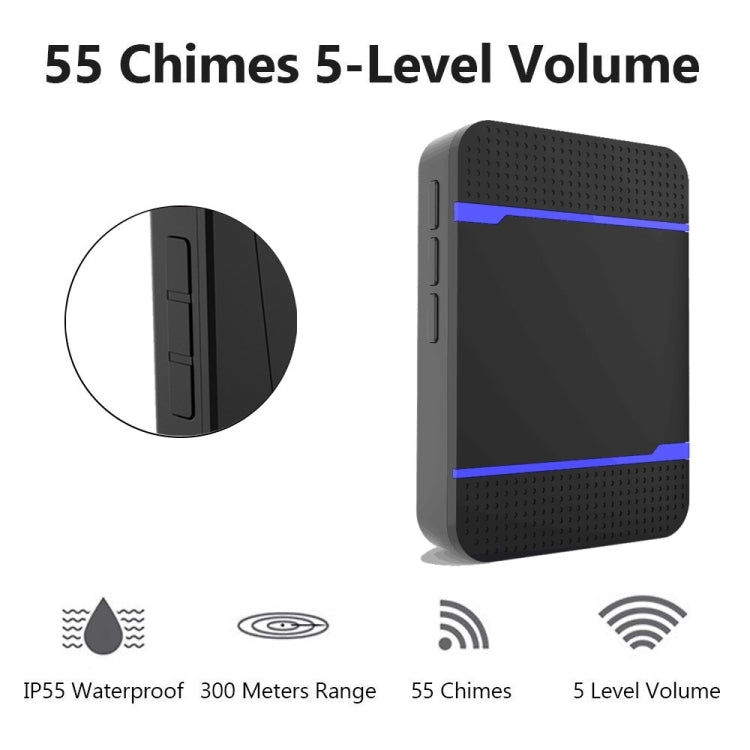 N15K - 2T1 - B 110dB IP55 Waterproof Wireless Doorbell, Receiver x 1 and Transmitter x 2, US Plug - Trustpick