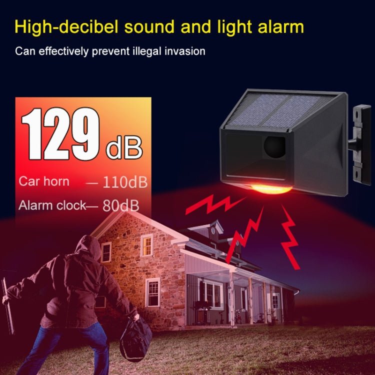 N911F 129dB Wireless Remote Control Solar Human Body Induction Sound Light Alarm - Trustpick