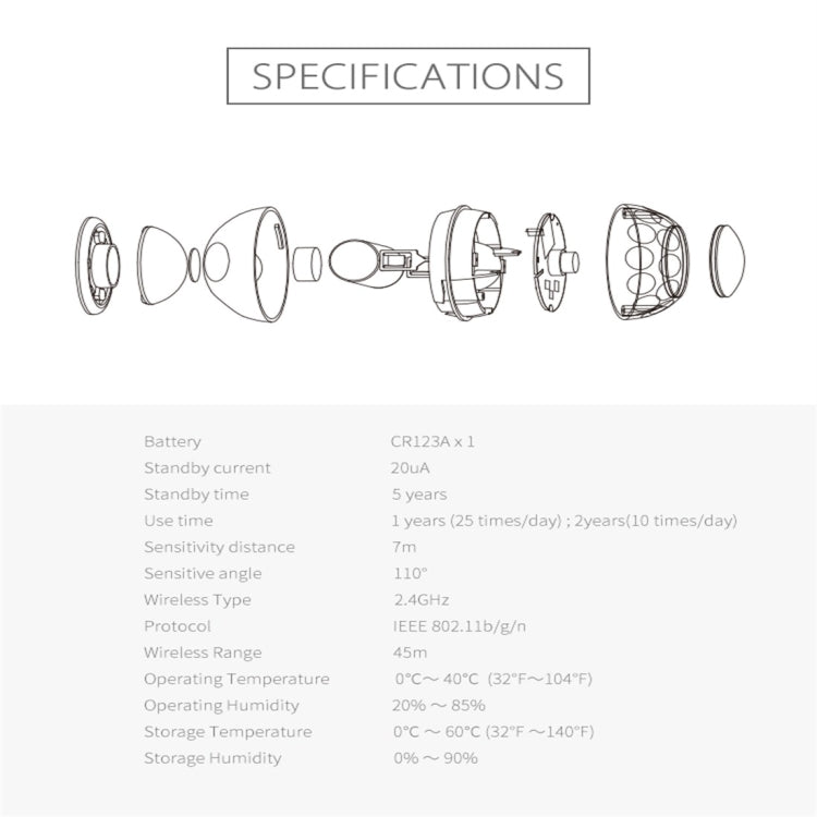 NEO NAS - PD02W Wireless WiFi PIR Detector Motion Sensor, with Magnet Bracket & Support Android / IOS systems & Ultra - bright Red LED - Trustpick