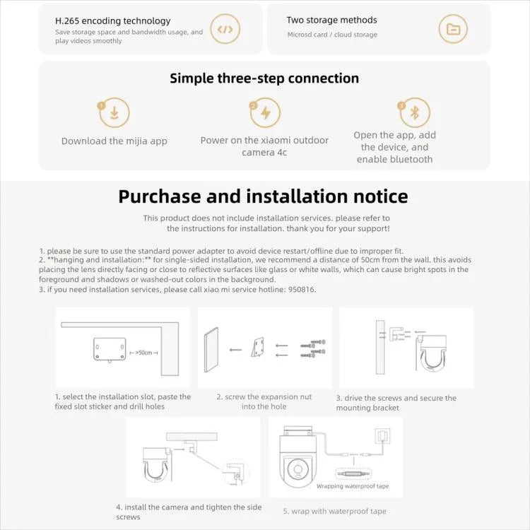 Original Xiaomi Outdoor Camera 4C 3K Full Color Night Vision 5MP IP66 Human Tracking Sound And Light Warning Voice Call Camera - Trustpick