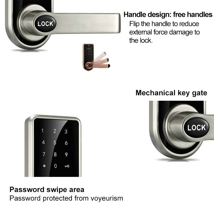 OS8818 Password + Key + Sensor Card Zinc Alloy Electronic Door Lock Touch Screen Electronic Code Lock - Trustpick