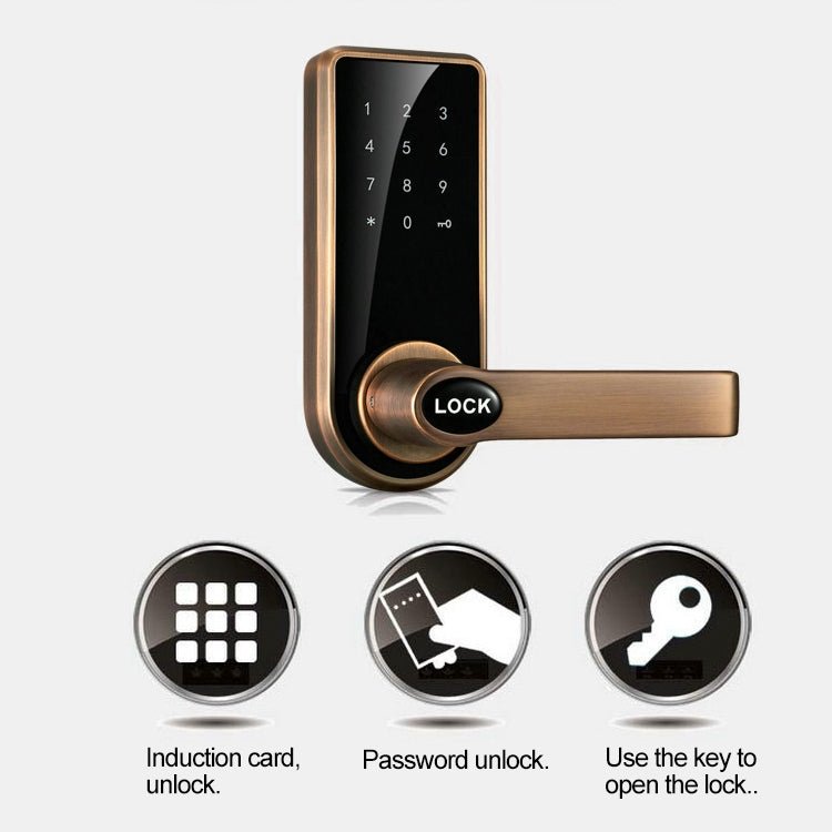 Password + Key + Sensor Card Zinc Alloy Red Bronze Electronic Door Lock Touch Screen Electronic Code Lock - Trustpick
