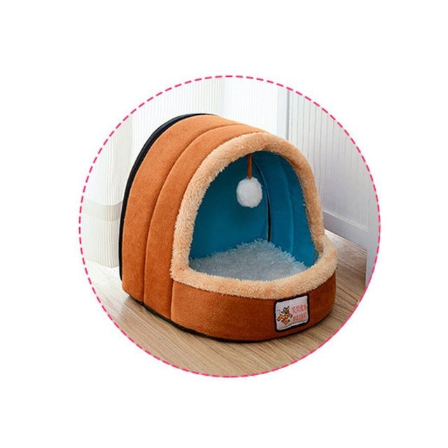 Pet Dog Cat Warm Soft Bed Pet Cushion Dog Kennel Cat Castle Foldable Puppy House with Toy Ball - Trustpick