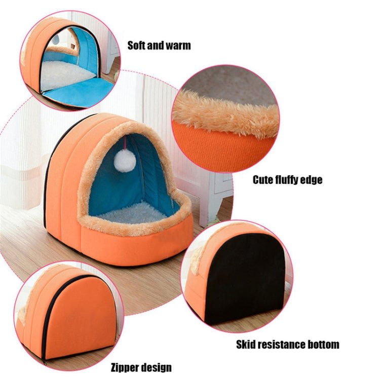 Pet Dog Cat Warm Soft Bed Pet Cushion Dog Kennel Cat Castle Foldable Puppy House with Toy Ball - Trustpick
