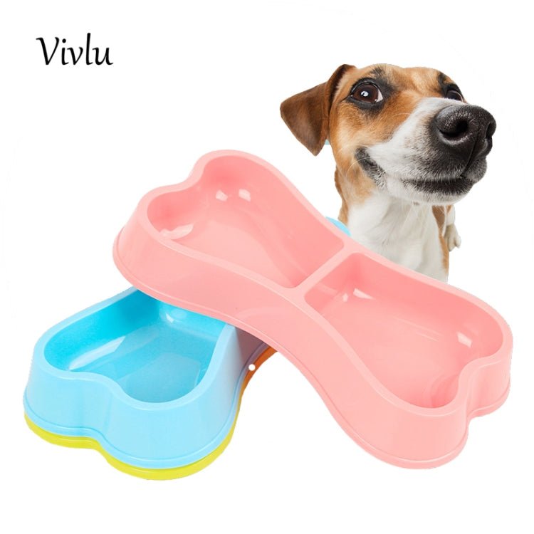 Plastic Dog Bowls Bone - shaped Candy Color Dog Feeder Eco - friendly Double - head Bowls - Trustpick
