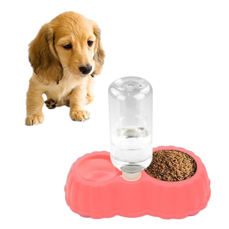 Pumpkin Shape Dog Cat Food Dish + Drinking Water Double Bowls with Automatic Water Dispenser, Size: S - Trustpick