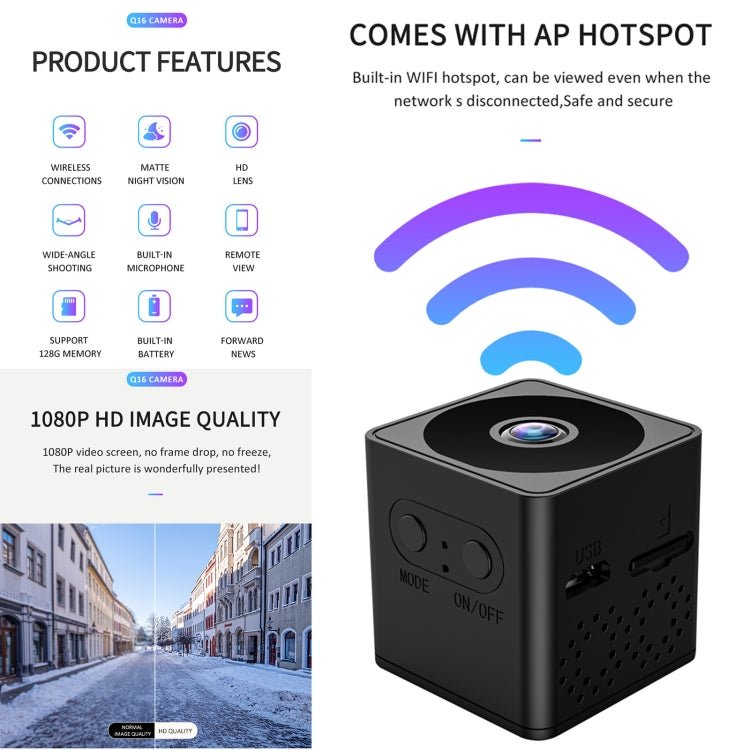 Q16 Mini WiFi Wireless Network Action Camera Wide - angle Recorder with Night Vision and Motion Detection - Trustpick