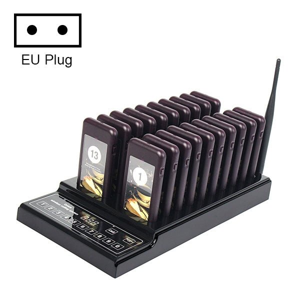 QC100 999 Channel Restaurant Wireless Paging Queuing Calling System with 20 Call Coaster Pagers, EU Plug - Trustpick