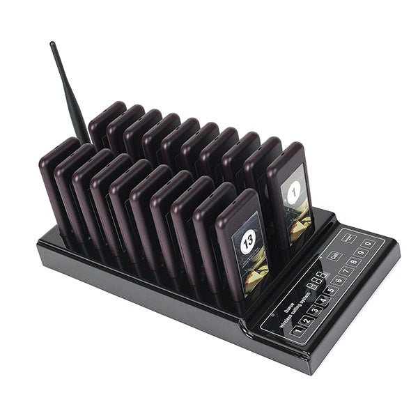 QC100 999 Channel Restaurant Wireless Paging Queuing Calling System with 20 Call Coaster Pagers, EU Plug - Trustpick