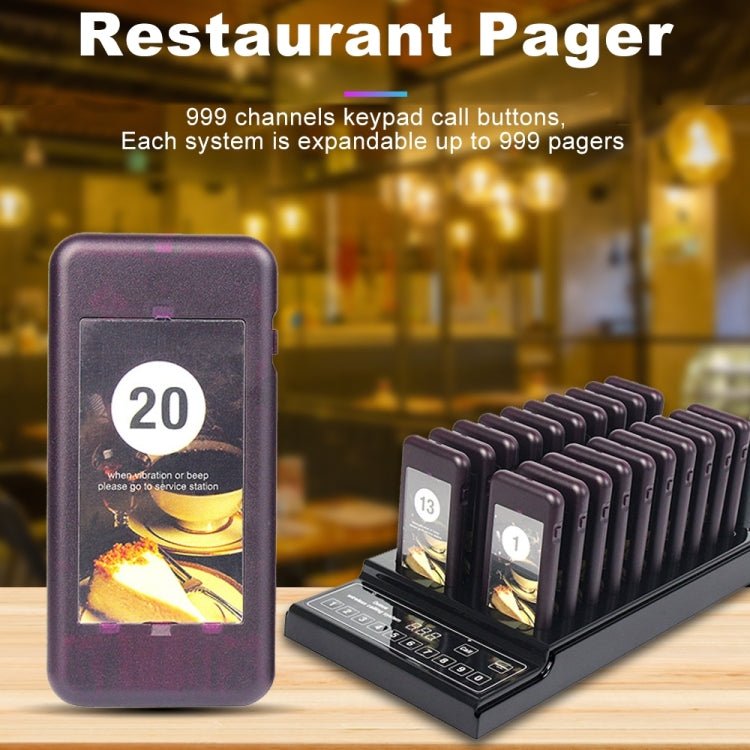 QC100 999 Channel Restaurant Wireless Paging Queuing Calling System with 20 Call Coaster Pagers, US Plug - Trustpick