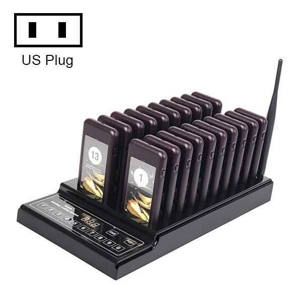 QC100 999 Channel Restaurant Wireless Paging Queuing Calling System with 20 Call Coaster Pagers, US Plug - Trustpick