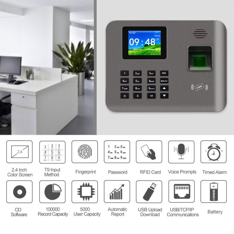 Realand AL321 Fingerprint Time Attendance with 2.4 inch Color Screen & ID Card Function - Trustpick