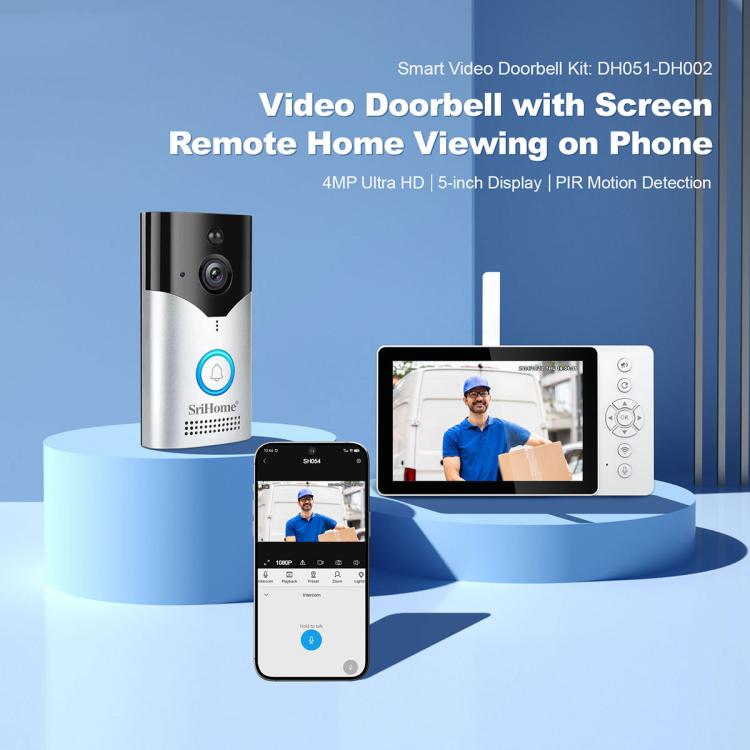 SriHome DH051+DH002 4MP HD Smart WiFi Video PIR Visual Doorbell Set - Trustpick