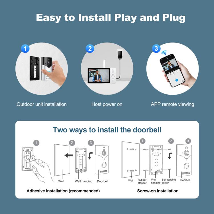 SriHome DH051+DH002+DH008 4MP HD Smart WiFi Video PIR Visual Doorbell Set - Trustpick