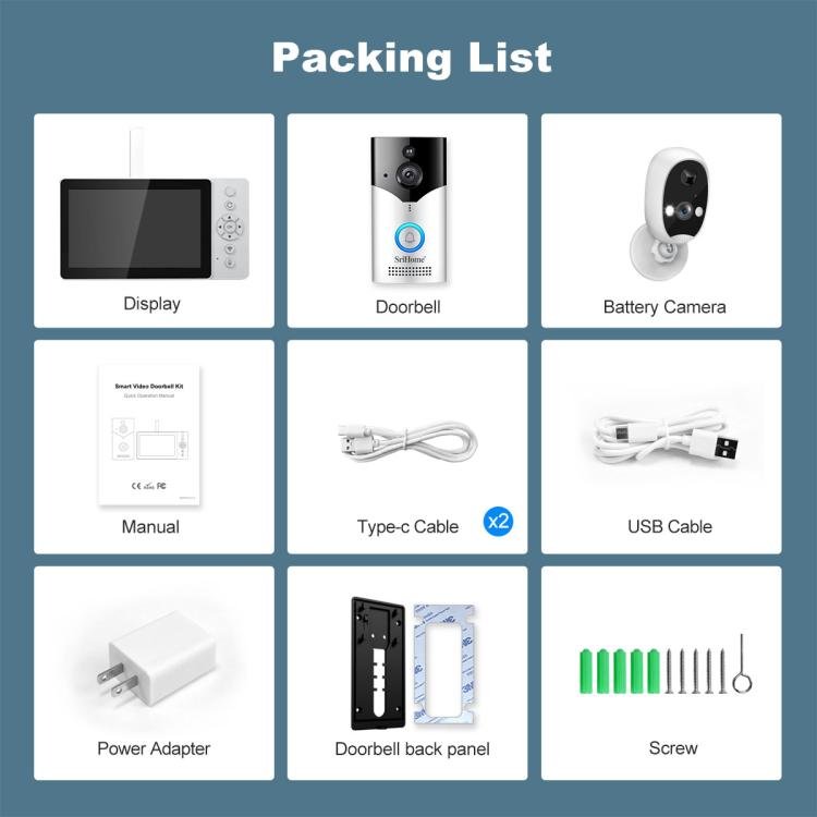 SriHome DH051+DH002+DH008 4MP HD Smart WiFi Video PIR Visual Doorbell Set - Trustpick