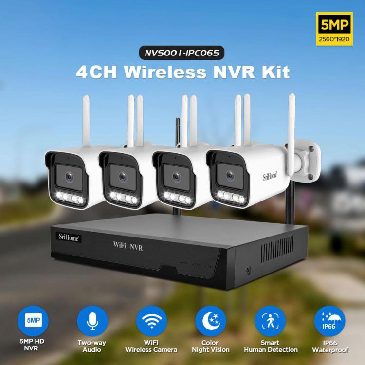 SriHome NVS001 - IPC065 5MP 4 - CH NVR WiFi IP Camera Kit - Trustpick