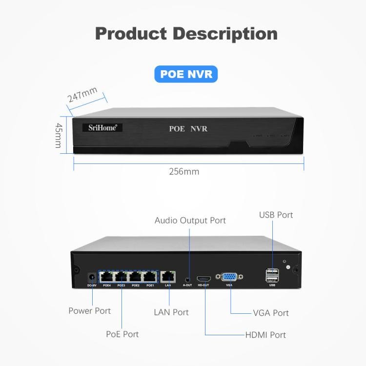 SriHome NVS005 - POE030 3MP HD 4 - CH POE Camera Network Video Recorder Kit - Trustpick