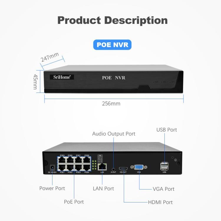 SriHome NVS005 - POE030 3MP HD 8 - CH POE Camera Network Video Recorder Kit - Trustpick