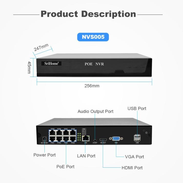 SriHome NVS005 - POE065 3MP HD 8 - CH POE Camera Network Video Recorder Kit - Trustpick