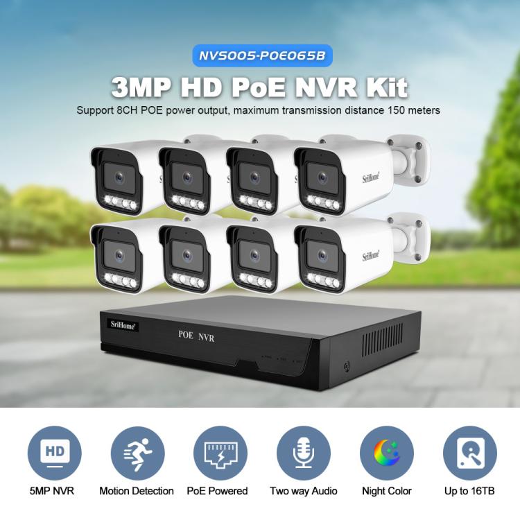 SriHome NVS005 - POE065 3MP HD 8 - CH POE Camera Network Video Recorder Kit - Trustpick