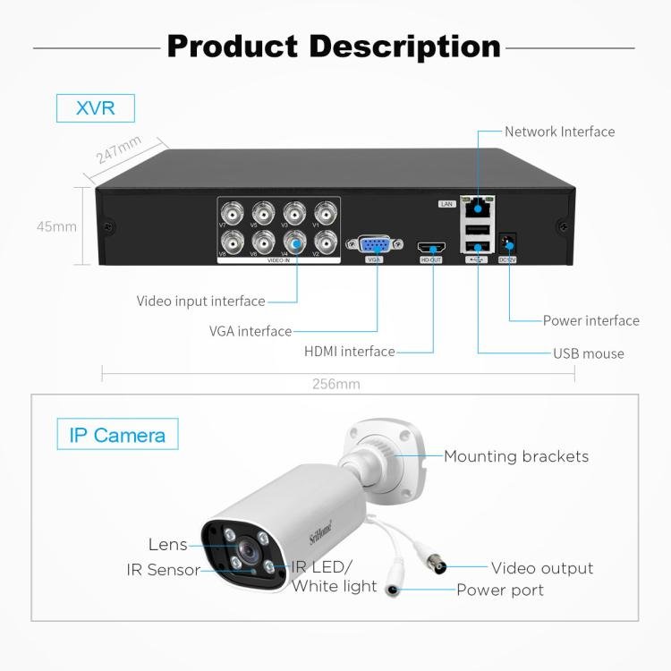 SriHome NVS008 - AHD006 2MP HD 8 - CH XVR NVR Camera Network Video Recorder Kit - Trustpick