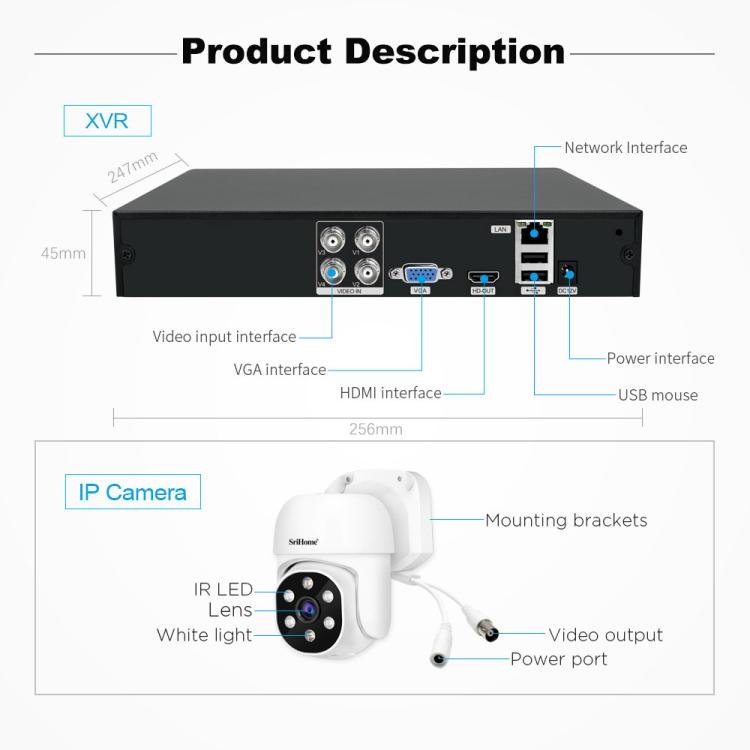 SriHome NVS008 - AHD030 5MP HD 4 - CH XVR NVR Camera Network Video Recorder Kit - Trustpick