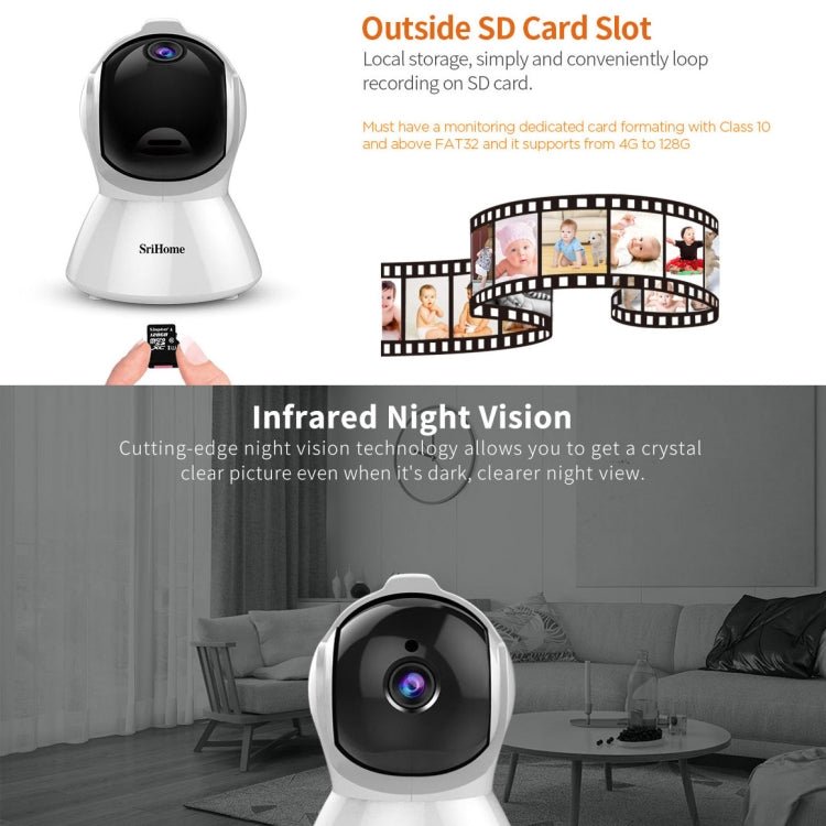 SriHome SH025 2.0 Million Pixels 1080P HD AI Auto - tracking IP Camera, Support Two Way Audio / Motion Tracking / Humanoid Detection / Night Vision / TF Card, AU Plug - Trustpick