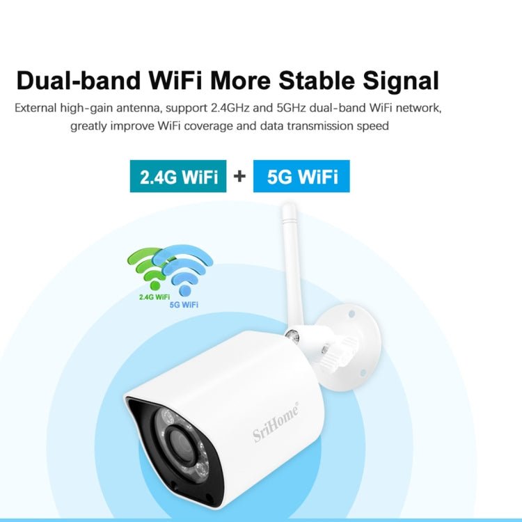 SriHome SH034 5.0MP Mini Dual 2.4 / 5G WiFi Outdoor Waterproof Video Surveillance Color Night Vision Security CCTV Cam - Trustpick