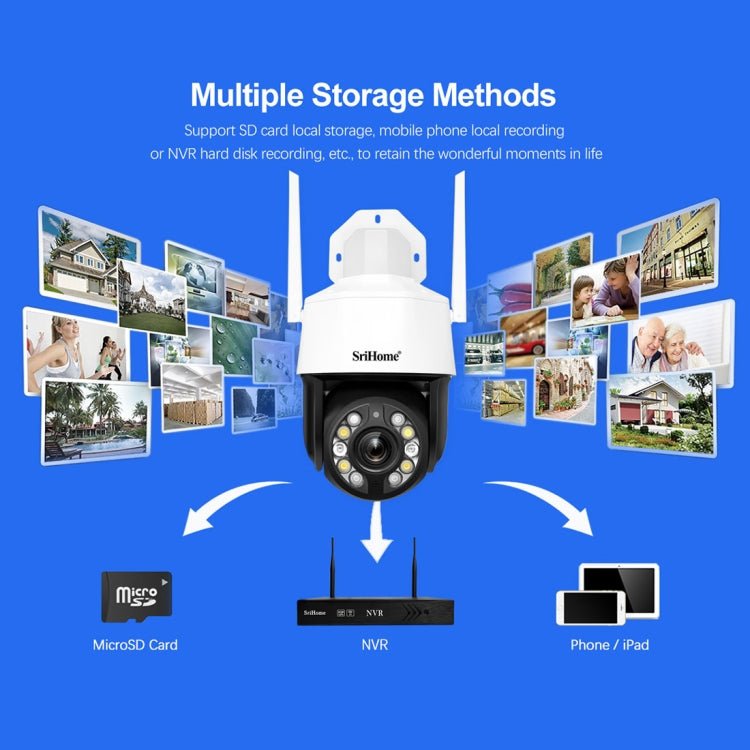 SriHome SH041 5.0MP 20X Optical Zoom 2.4G/5G WiFi Waterproof AI Auto Tracking H.265 Video Surveillance - Trustpick