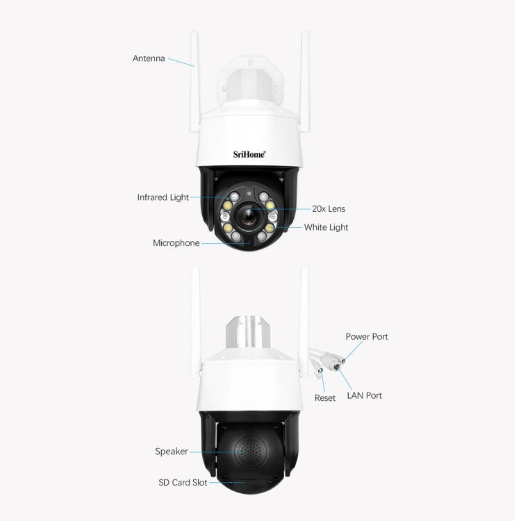 SriHome SH041 5.0MP 20X Optical Zoom 2.4G/5G WiFi Waterproof AI Auto Tracking H.265 Video Surveillance - Trustpick