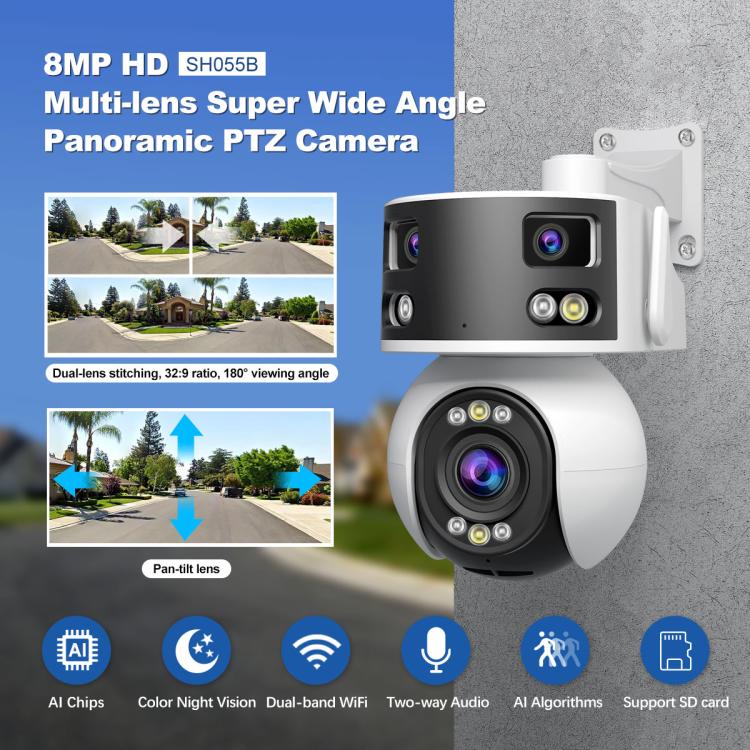 SriHome SH055B 8MP HD Multi - lens Super Wide Angle Panoramic PTZ Dome Camera - Trustpick