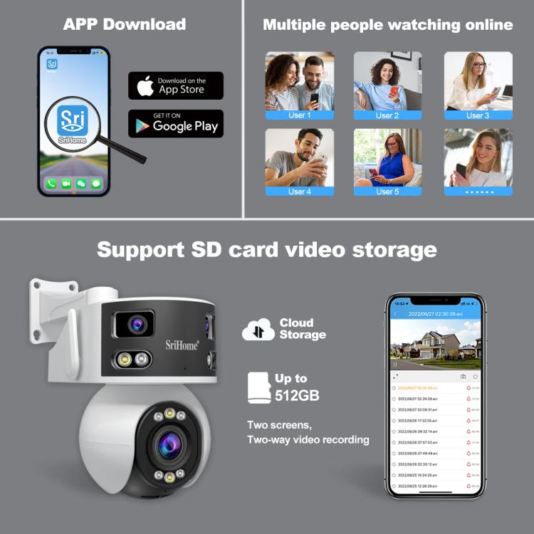 SriHome SH055B 8MP HD Multi - lens Super Wide Angle Panoramic PTZ Dome Camera - Trustpick