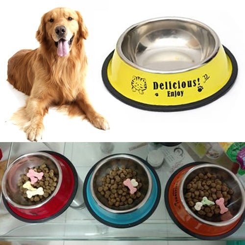 Stainless Steel Bowls, Anti - slip Colorful Paint Printed Pets Bowls, Bowl Diameter: 13 cm, Bowl Bottom Diameter: 17.7 cm - Trustpick