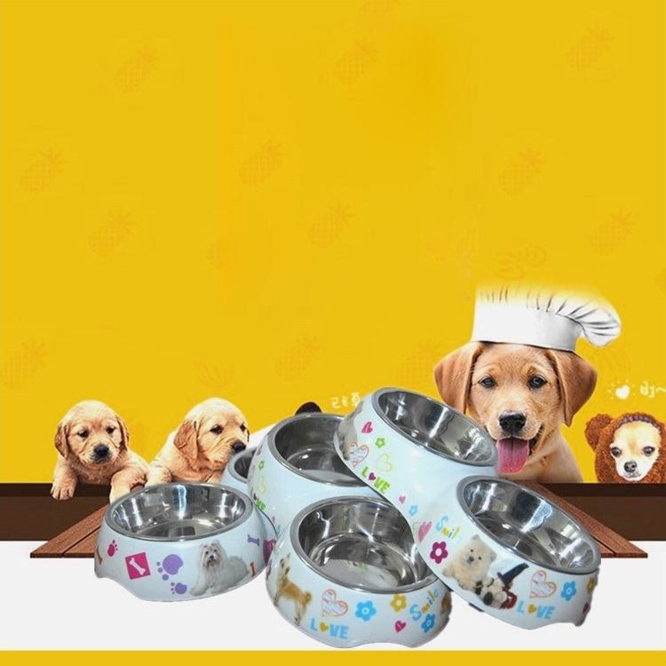 Stainless Steel Waterproof Detachable Double Bowls Printing Cartoon Pattern Cats and Dogs Pet Bowls, Size: L, 30.5*16*5.5 cm - Trustpick