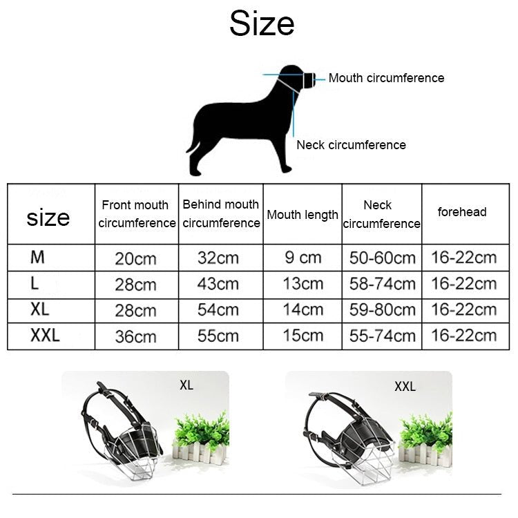 Steel Cage Style Dog Basket Wire Muzzle Protective Snout Cover with Leather Strap, Size: M - Trustpick