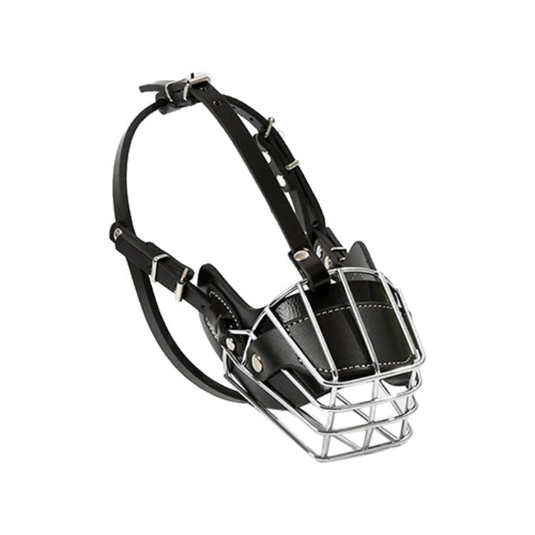 Steel Cage Style Dog Basket Wire Muzzle Protective Snout Cover with Leather Strap, Size: M - Trustpick