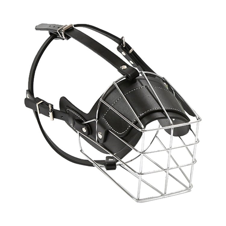 Steel Cage Style Dog Basket Wire Muzzle Protective Snout Cover with Leather Strap, Size: XXL - Trustpick